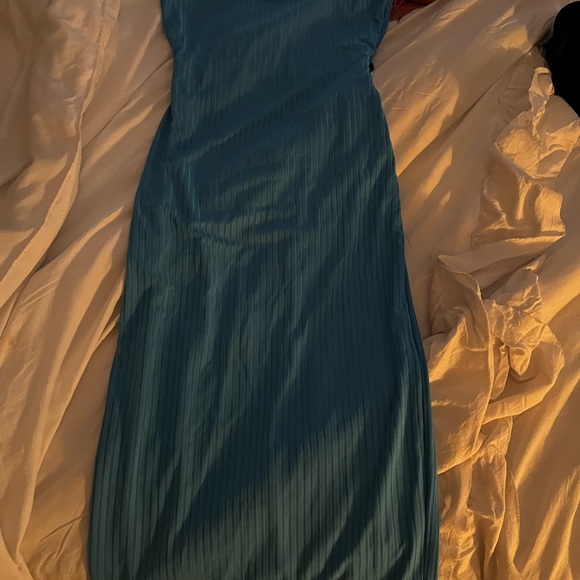 Missguided tall blue  rib tie belt cami midaxi dress - Picture 6 of 6